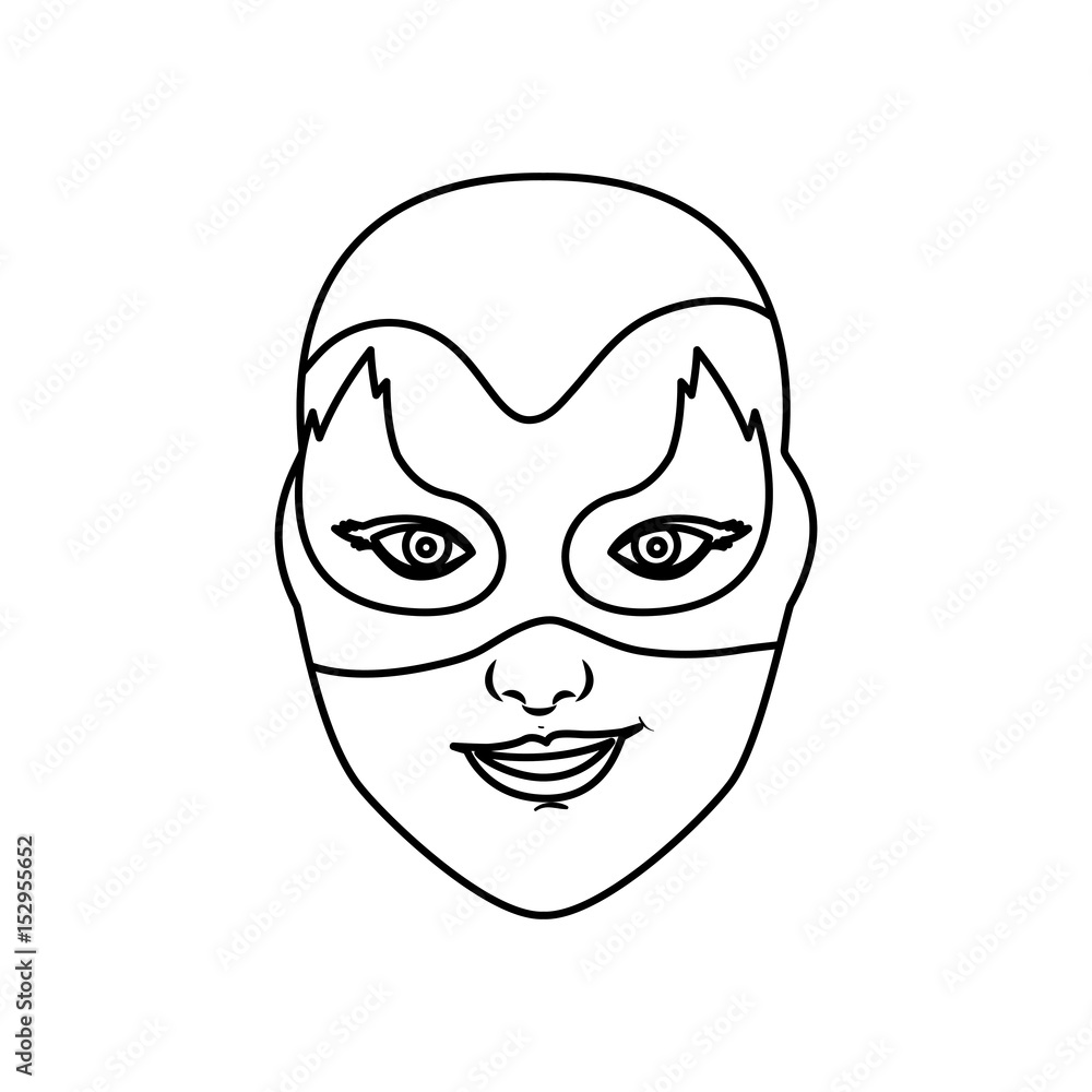 monochrome contour of female superhero with mask and flame eyes vector illustration monochrome contour of female superhero with mask and flame eyes vector illustration