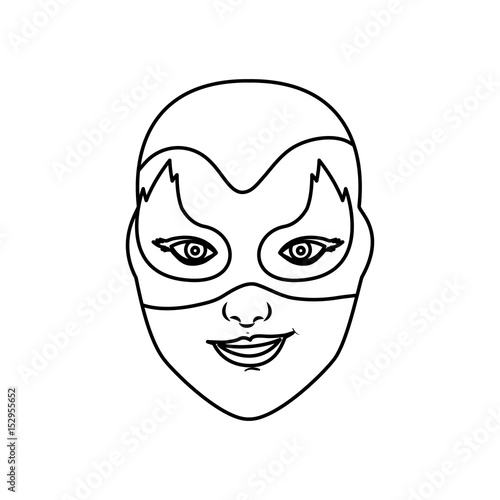 monochrome contour of female superhero with mask and flame eyes vector illustration
