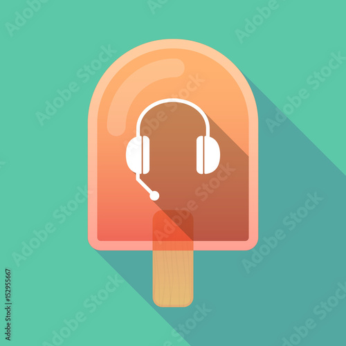 Long shadow ice cream with  a hands free phone device