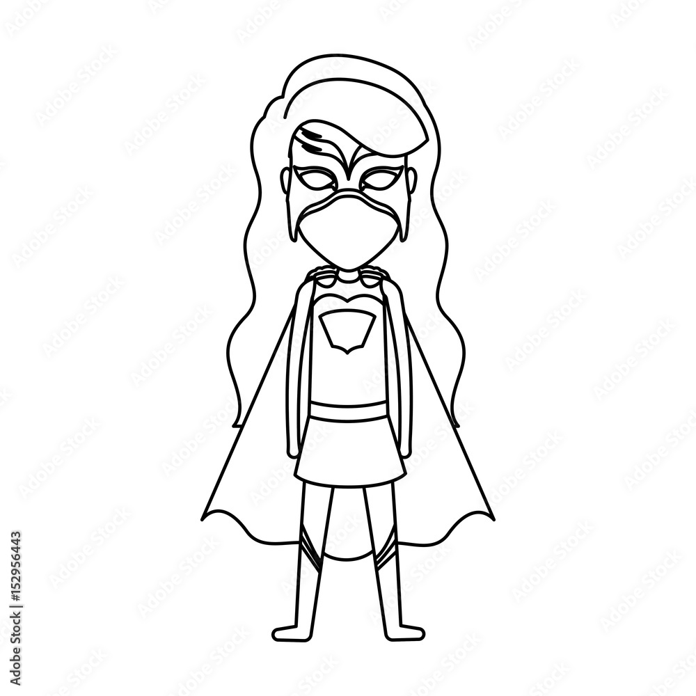 monochrome silhouette faceless with standing girl superhero with long hair vector illustration monochrome silhouette faceless with standing girl superhero with long hair vector illustration