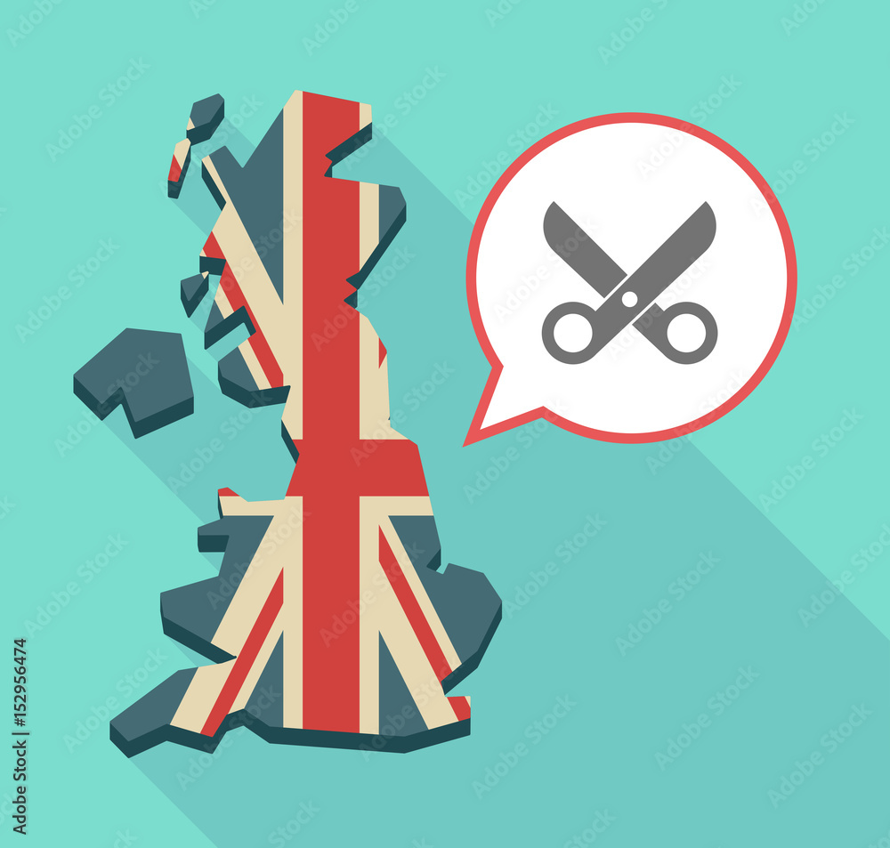 Fototapeta premium Long shadow UK map with a scissors