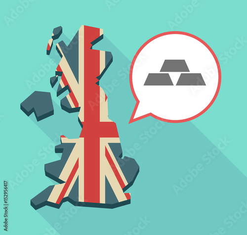 Long shadow UK map with three gold bullions