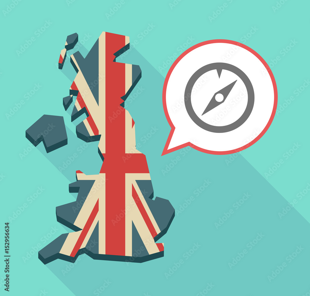 Long shadow UK map with a compass Long shadow UK map with a compass