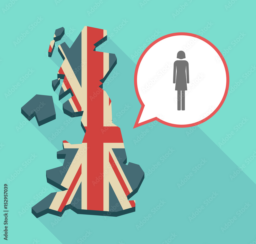 Long shadow UK map with a female pictogram Long shadow UK map with a female pictogram