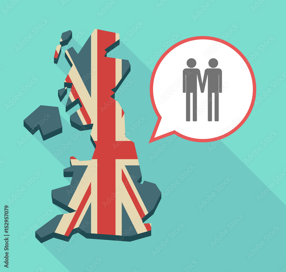 Long shadow UK map with a gay couple pictogram Long shadow UK map with a gay couple pictogram