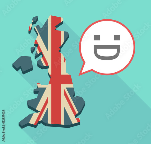 Long shadow UK map with a laughing text face