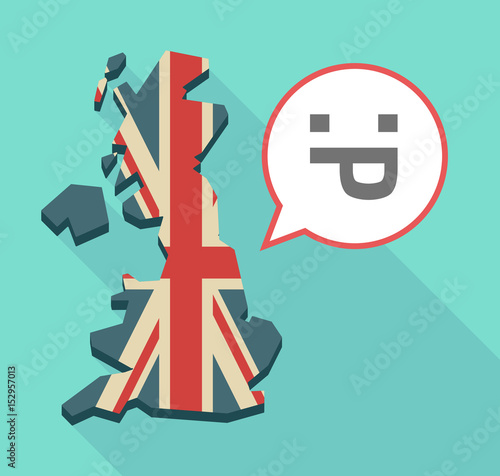 Long shadow UK map with a sticking out tongue text face