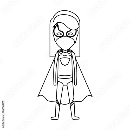 monochrome silhouette faceless with standing girl superhero with short straight hair vector illustration
