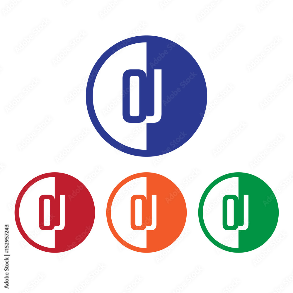 OJ initial circle half logo blue,red,orange and green color OJ initial circle half logo blue,red,orange and green color