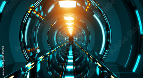 Fototapeta Naklejka Na Ścianę i Meble -  Dark futuristic spaceship corridor 3D rendering