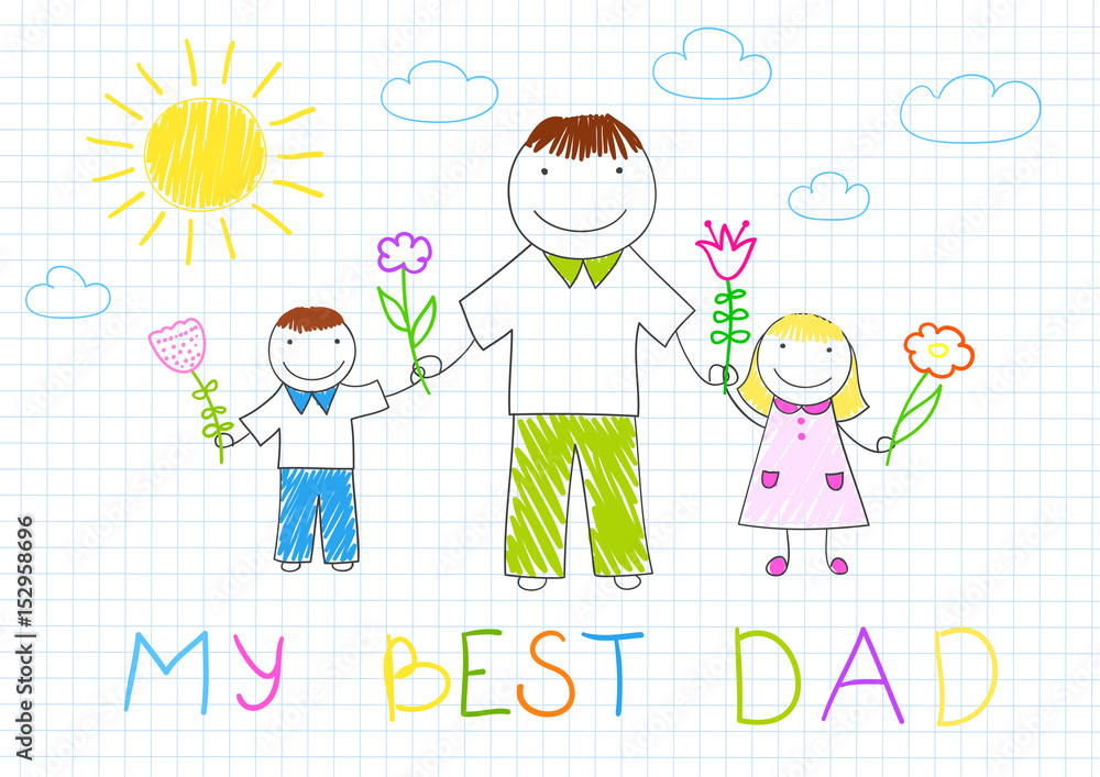 Happy family - father, her son and daughter Happy family - father, her son and daughter
