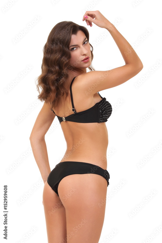 Obraz premium sexy fashion model in a black swimsuit