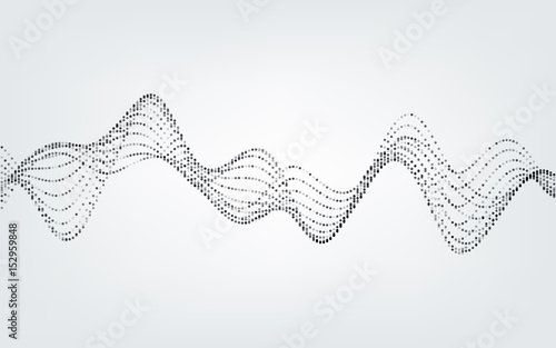 Abstract vector illustration of waves with particles on white background. Futuristic background with lines of many dots. Pattern design for poster, cover, banner, placard
