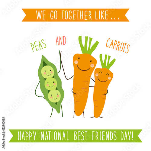Cute unusual National Best Friends Day card as funny hand drawn cartoon characters and hand written text