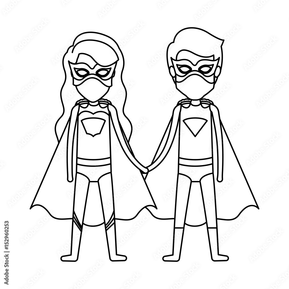 monochrome silhouette faceless of couple of superheroes united of the hands and her with long wavy hair vector illustration monochrome silhouette faceless of couple of superheroes united of the hands and her with long wavy hair vector illustration