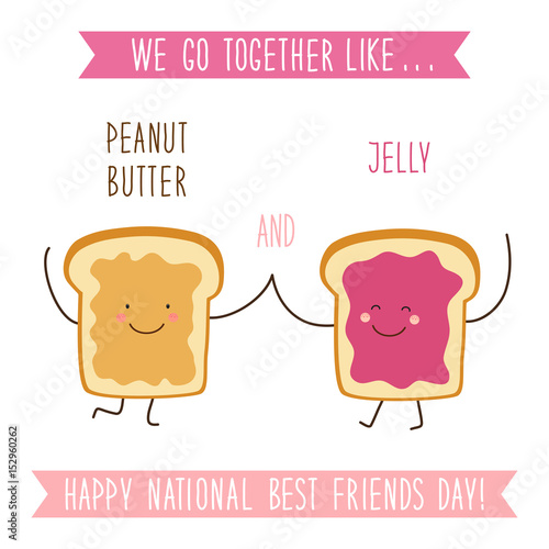 Cute unusual National Best Friends Day card as funny hand drawn cartoon characters and hand written text