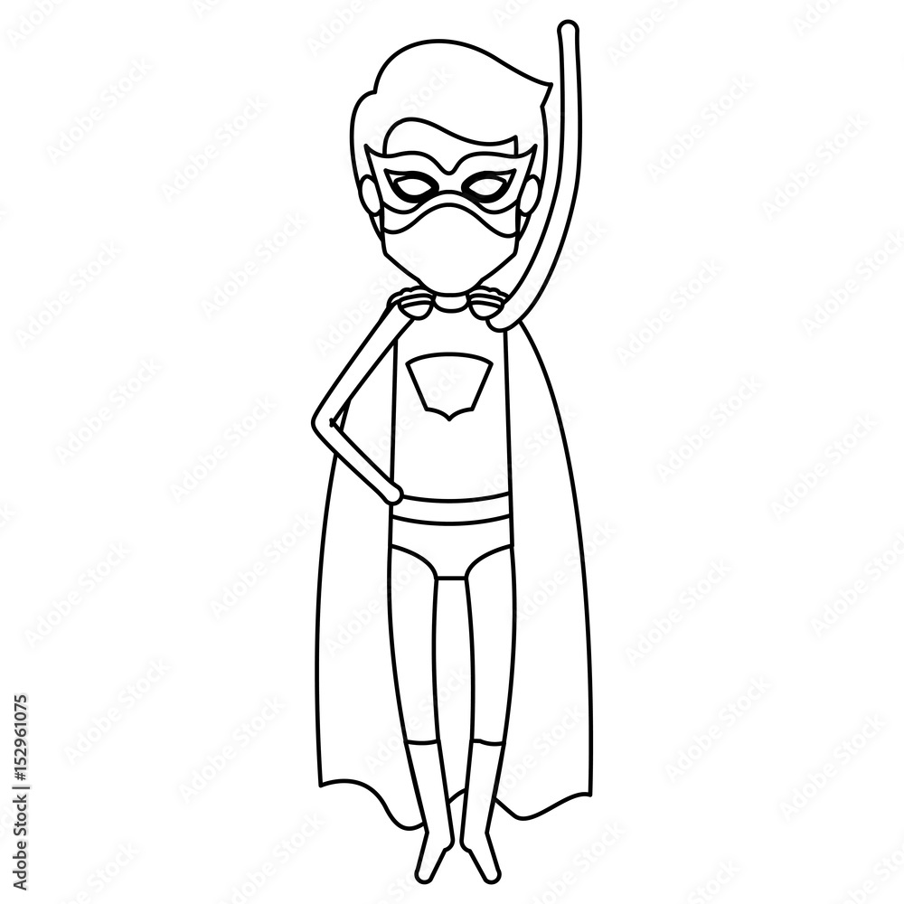 monochrome silhouette faceless of superhero guy flying with arm up vector illustration