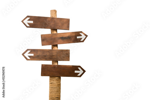 wooden arrow sign post isolated on white background with clipping path © Satit _Srihin