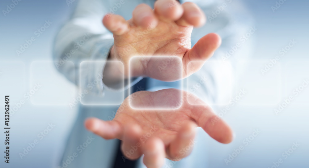 Obraz premium Businessman surfing on internet with digital tactile interface 3D rendering