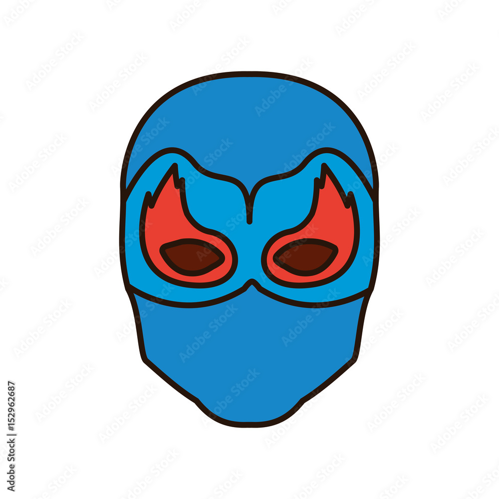 colorful silhouette with faceless man superhero masked with mask shape of flame around the eyes and closed eyes vector illustration colorful silhouette with faceless man superhero masked with mask shape of flame around the eyes and closed eyes vector illustration