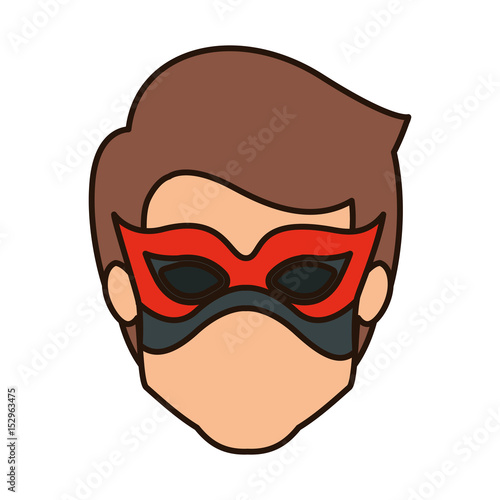 colorful silhouette with faceless kid superhero with mask and closed eyes vector illustration