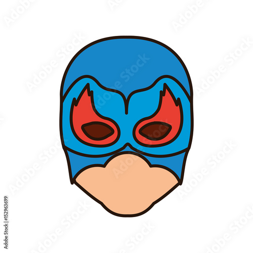 colorful silhouette with faceless man superhero masked with flame around the eyes and closed eyes vector illustration