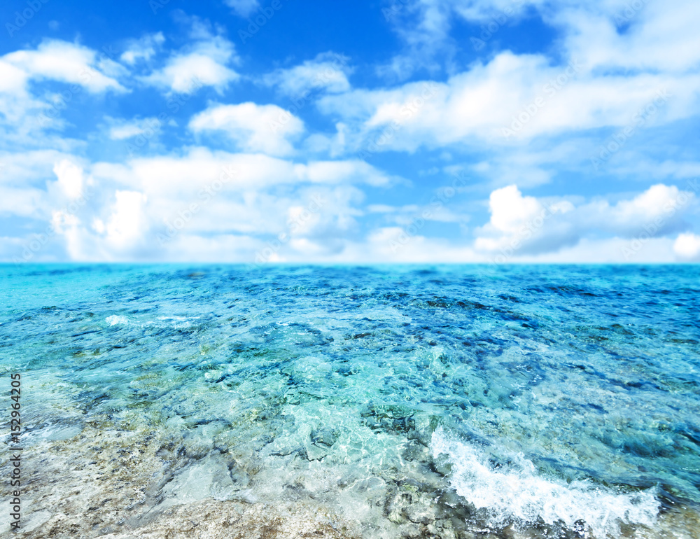 Blue  sea and cloudy sky - Abstract Summer Background-.