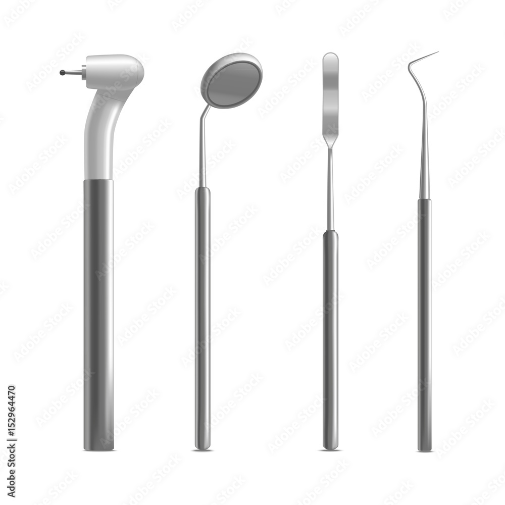 Realistic Metal Dental Equipment or Instruments Set. Vector Realistic Metal Dental Equipment or Instruments Set. Vector