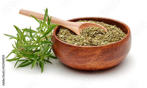 Thyme in wooden bowl with spoon