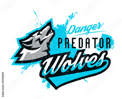 Design for printing on T-shirts  a wolf howling at the moon. Wild animal  predator  talisman  sports identity  logo. Vector illustration  grunge effect