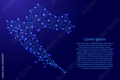 Fotografie, Obraz Map of Croatia from polygonal blue lines and glowing stars vector illustration
