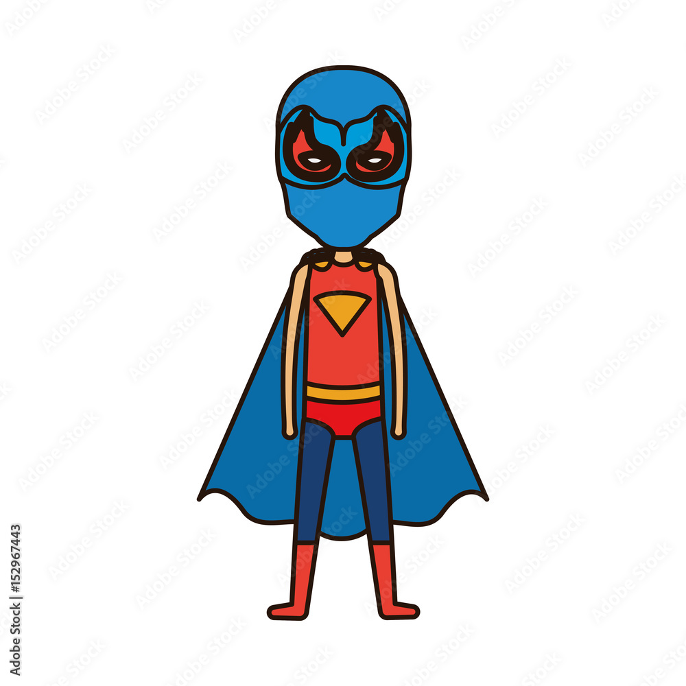 colorful silhouette with standing faceless boy superhero with closed eyes vector illustration