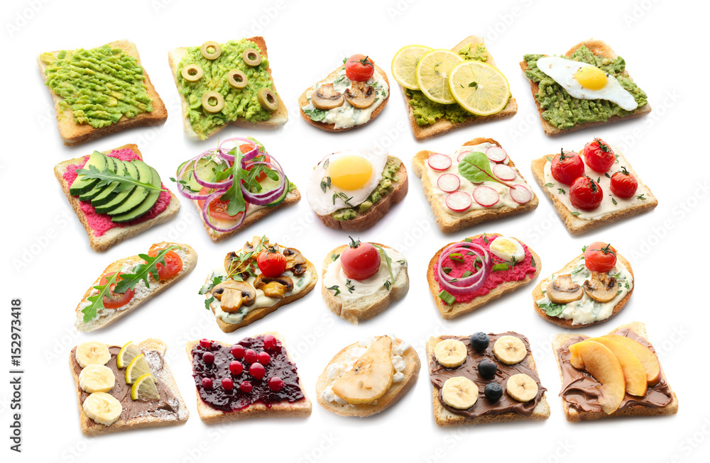 Fototapeta premium Tasty sandwiches on white background