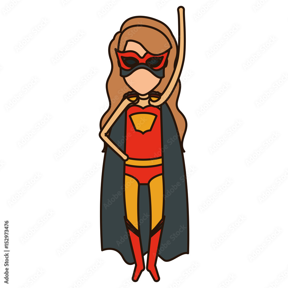 colorful silhouette with superhero faceless girl with long hair flying with arm up and closed eyes vector illustration colorful silhouette with superhero faceless girl with long hair flying with arm up and closed eyes vector illustration