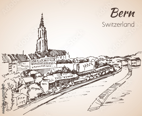 Bern city view sketch. Switzerland.