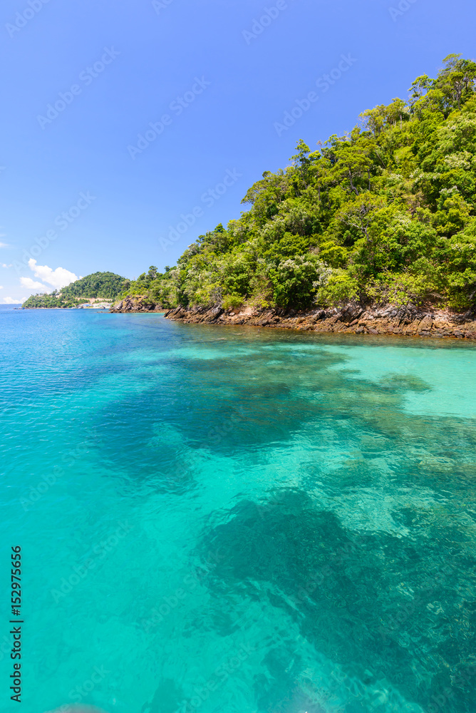 Landscape of snorkeling point,beautiful clear water with coral