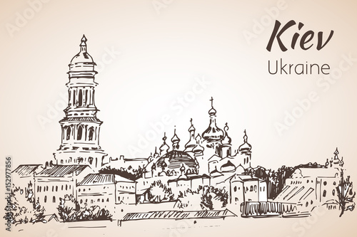 Saint Sophia Cathedral sketch Kiev. Kiev-Pechersk Lavra