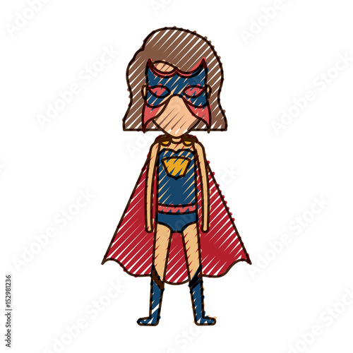 colored pencil silhouette of faceless standing girl superhero with short hair vector illustration