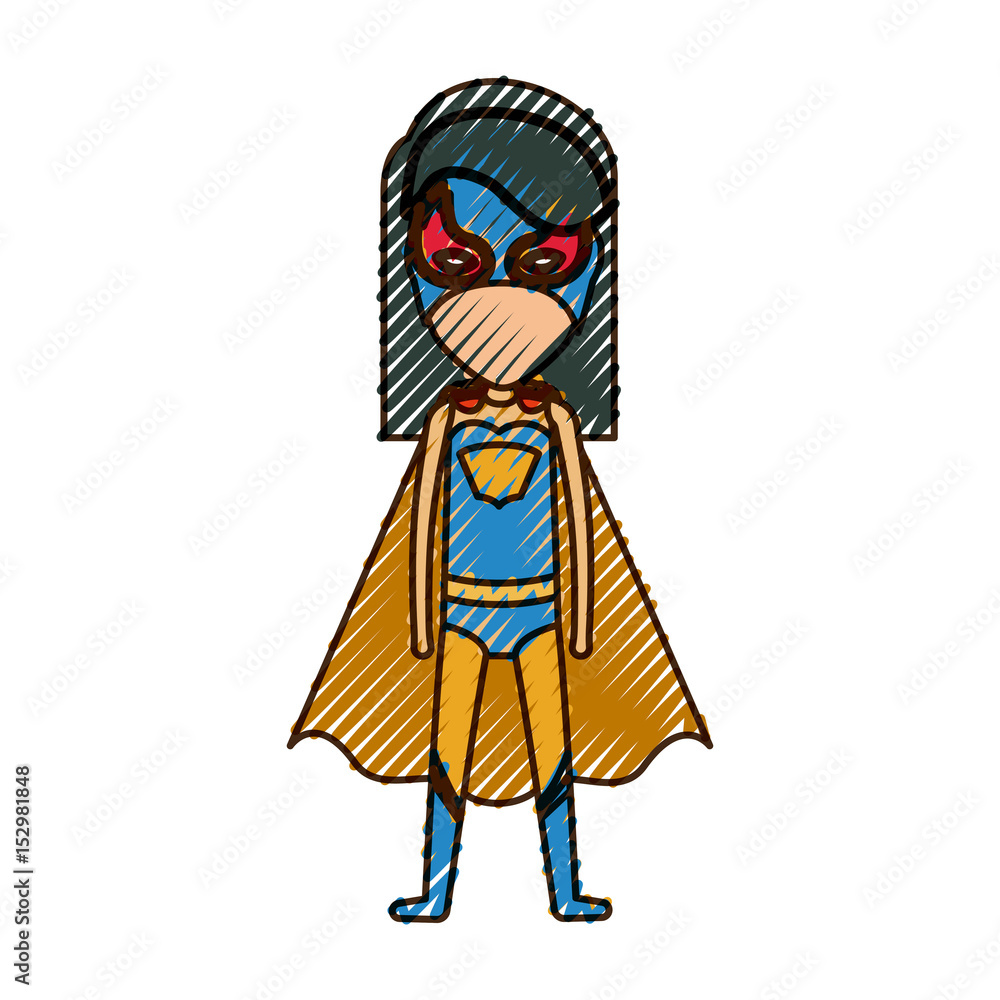 colored pencil silhouette of faceless standing girl superhero with short straight hair vector illustration