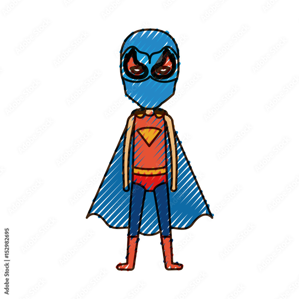 colored pencil silhouette with standing faceless boy superhero vector illustration