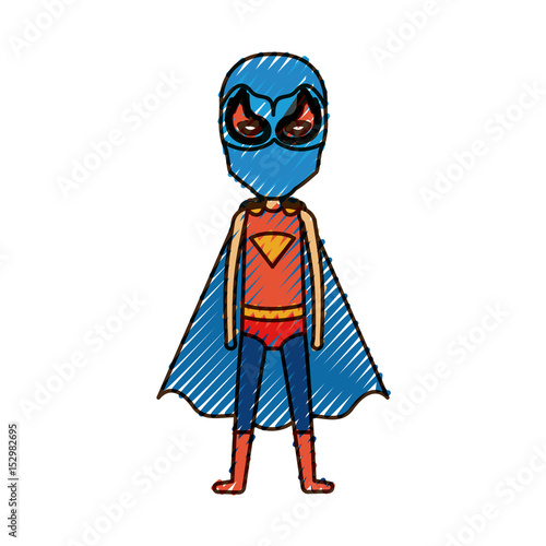 colored pencil silhouette with standing faceless boy superhero vector illustration