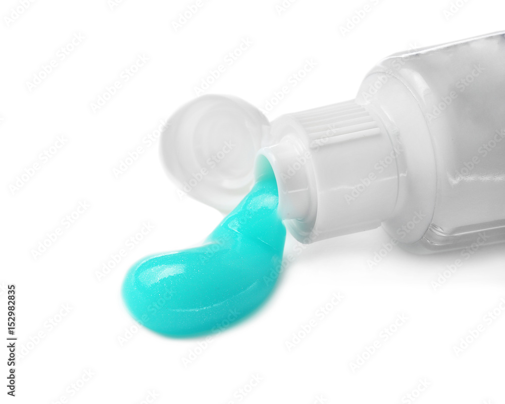 Tube with toothpaste on white background, closeup Tube with toothpaste on white background, closeup