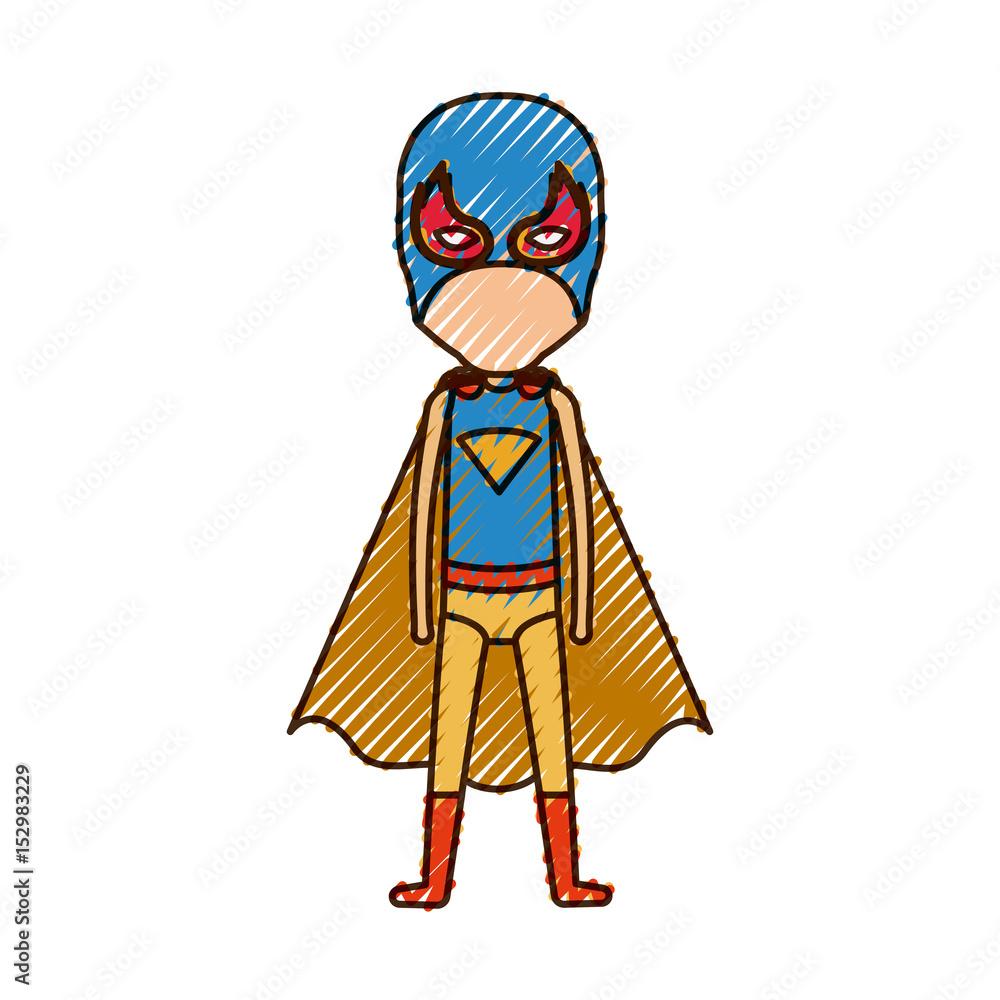 colored pencil silhouette with standing faceless kid superhero vector illustration