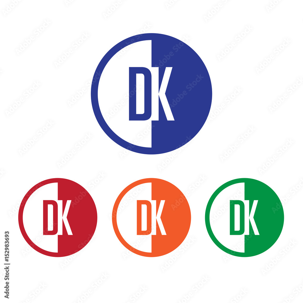 DK initial circle half logo blue,red,orange and green color DK initial circle half logo blue,red,orange and green color