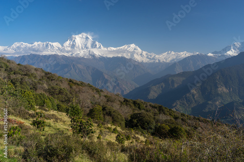 Dhaulagiri mountain peak view from Ghorepani village, ABC, Pokhara, Nepal