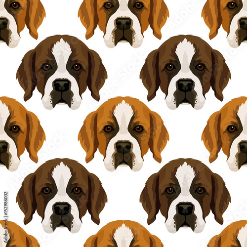 Vector seamless pattern with repeat st. Bernard dog face  design for fabric6 or wrapping paper texture