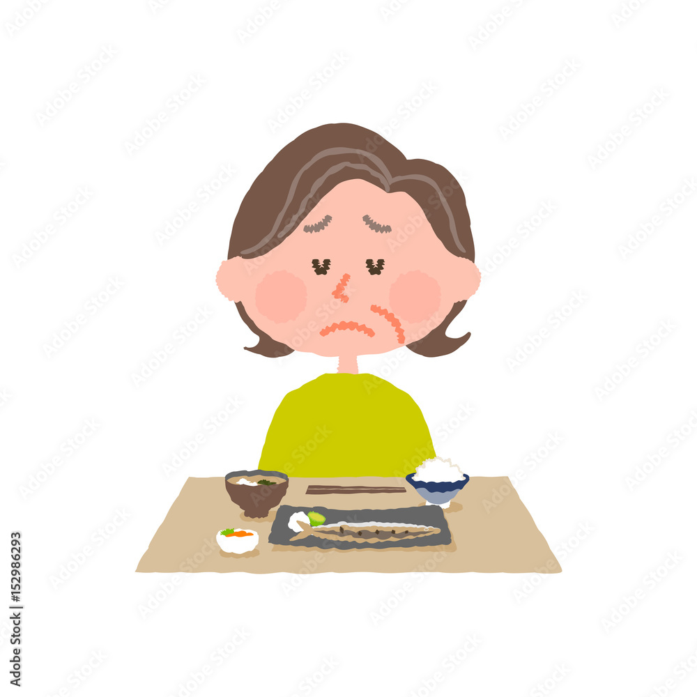 vector illustration of an elder woman without appetite vector illustration of an elder woman without appetite
