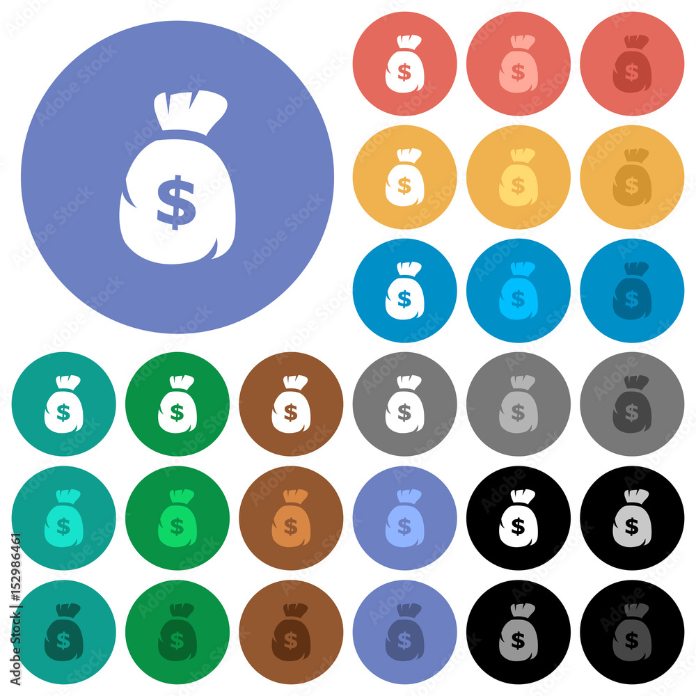 Dollar money bag round flat multi colored icons Dollar money bag round flat multi colored icons