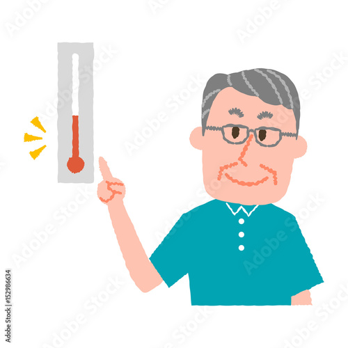 vector illustration of an elder man checking the temperature