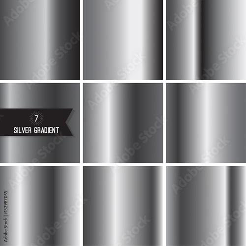 Set of silver foil texture background. Collection grey, chrome  vector elegant gradient. Aluminum industrial pattern design.